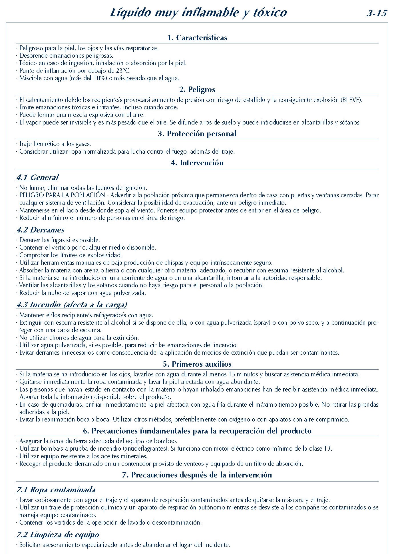 160 FICHA 3-15 LIQUIDO MUY INFLAMABLE TOXICO FICHAS EMERGENCIA